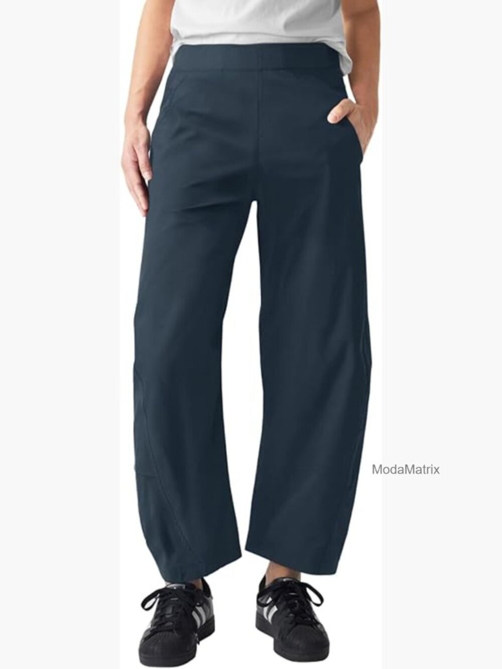 Elastic Waist Ankle Pants Baggy Curved Tapered Leg Barrel Travel Pants with